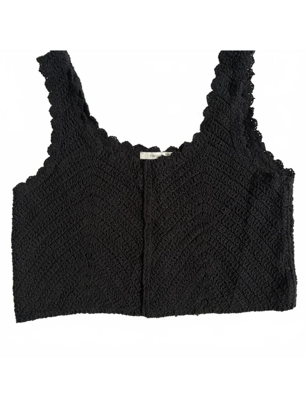 Black Crochet Crop Top, Medium, Bohemian Indie Style Festival Whimsigoth
